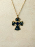 Green Enamel Cross Necklace w Zirconium Stones