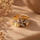 Asma Double Tone Adjustable Ring w Floral Design