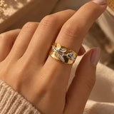Asma Double Tone Adjustable Ring w Floral Design