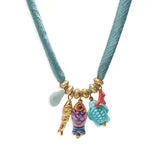 Pahoa Silk Look Necklace w Ceramic Charms
