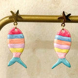 Colorful Enamel Fish Earrings w Starfish Detail