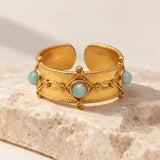 Espin Matte Gold Adjustable Ring w Natural Gemstones