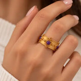 Espin Matte Gold Adjustable Ring w Natural Gemstones