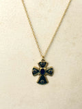 Green Enamel Cross Necklace w Zirconium Stones