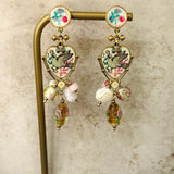 Mari Vintage Style Dangle Earrings w Floral & Bird Paintings