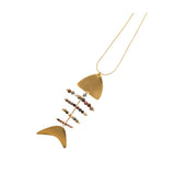 Long Bohem Fishbone Necklace w Mineral Stones