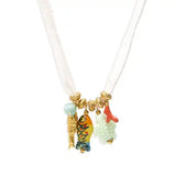 Pahoa Silk Look Necklace w Ceramic Charms