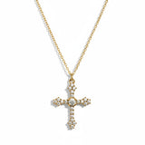Waterproof Cross Necklace w White Zirconias 