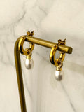Sema Pearl Look Hoop Earrings w White Zirconias 