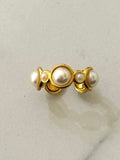 Mercan Stainless Steel Adjustable Ring w White Beads