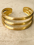 Triple Line Brushed Gold Bangle Bracelet 