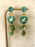 Mari Vintage Style Dangle Earrings w Floral & Bird Paintings