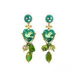 Mari Vintage Style Dangle Earrings w Floral & Bird Paintings