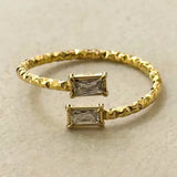 Maco Adjustable Stainless Steel Ring w White Zirconias