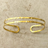 Double Line Hammered Gold Bangle Bracelet 