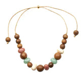 Bohem Adjustable Necklace w Wood & Mineral Stones