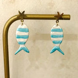 Colorful Enamel Fish Earrings w Starfish Detail