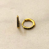 Mima Stainless Steel Hoop Earrings w Black Zirconias