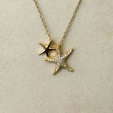 Double Starfish Necklace w White Zirconias