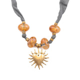 Bohem Heart Necklace  w Fabric Cordon