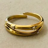 Yuuri Adjustable Stainless Steel Ring w White Zirconias