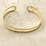 Double Line Hammered Gold Bangle Bracelet 