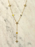 Leany Long Floral Fineline Necklace w White Zirconias