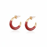 Cemre Brushed Gold Enamel Hoop Earrings 